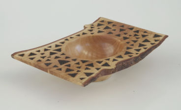 Rectangular Myrtle bowl with pyrographed detail