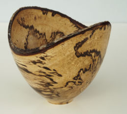 spalted natural edge wooden bowl pyrographed rim