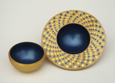 Turned,  d painted wooden planet-box