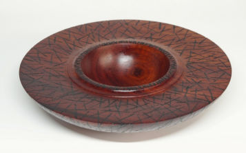 Turned Paduak bowl with pyrographed surface