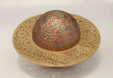 Turned, textured and painted planet box with pierced rim